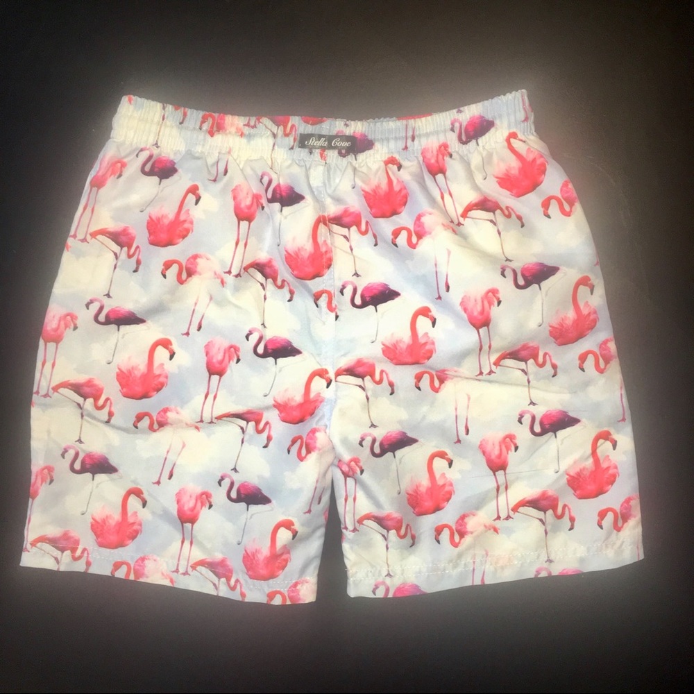 Stella Cove kids blue pink white flamingo birds swim trunks shorts - Picture 3 of 5